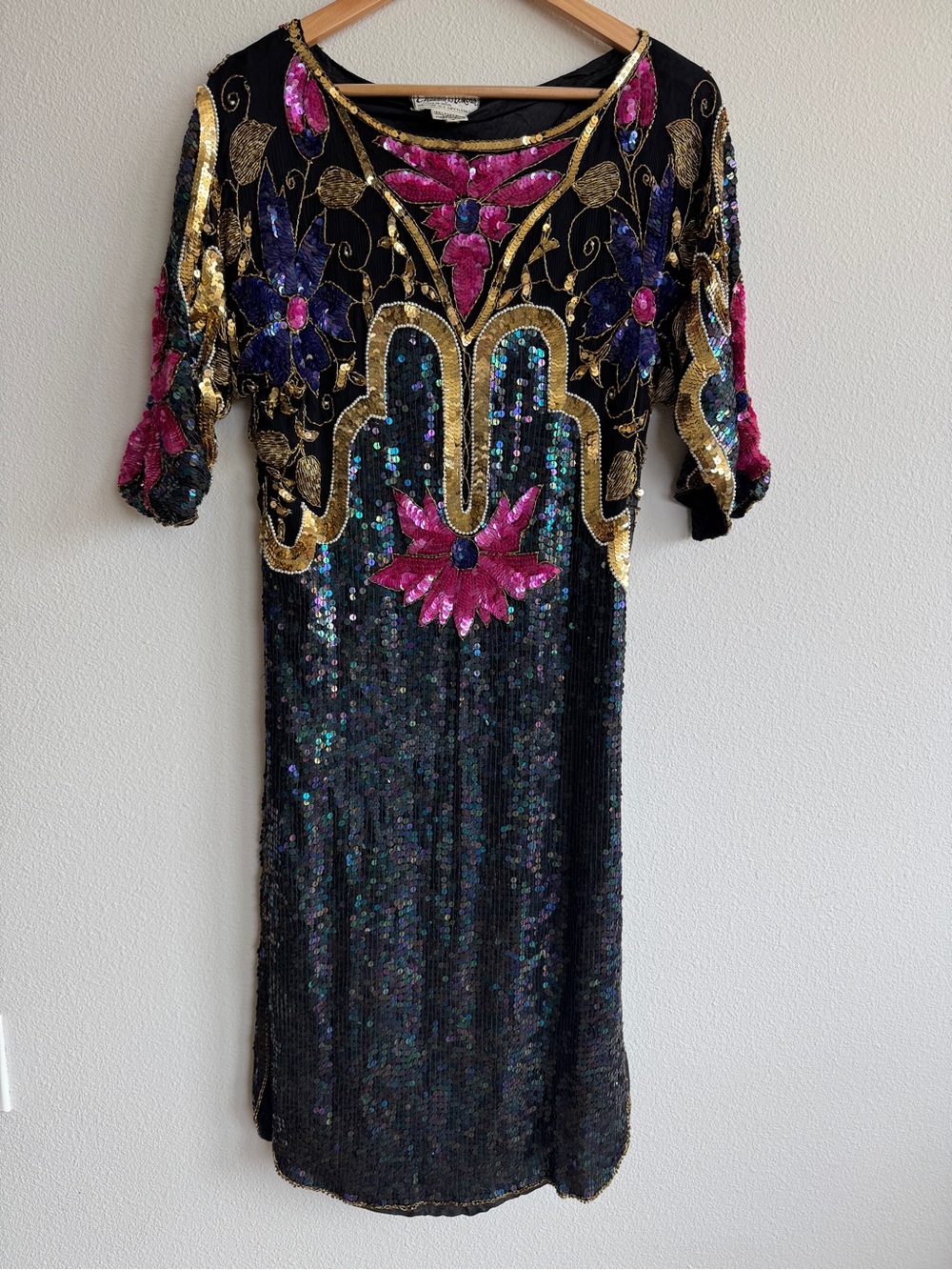 Vintage Chanson D’Amour 100% Silk Sequin Beaded Maxi Dress Size S